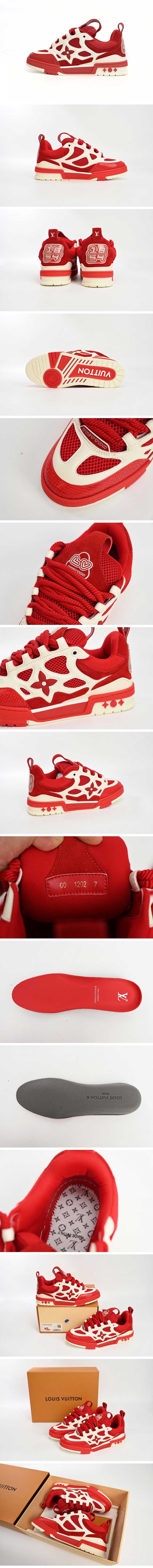 Louis Vuitton Leather Lace Up Fashionable Board Shoes Red ルイヴィトン レザー レース アップ ファッショナブル ボード シューズ レッド