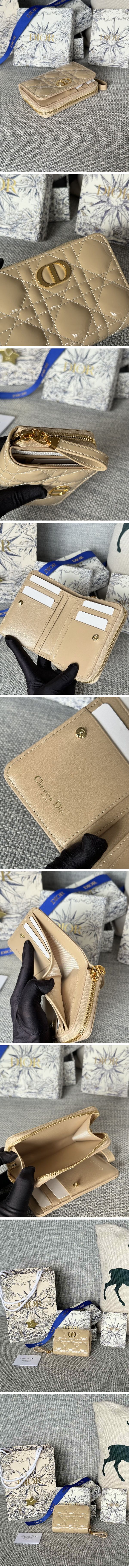 Dior Caro Zip Wallet ディオール カロ ジップ ウォレット エナメルベージュ N級
