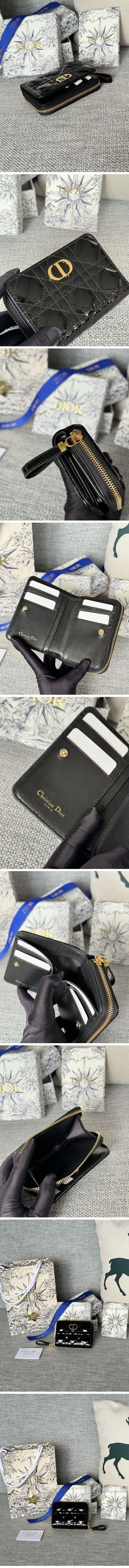 Dior Caro Zip Wallet ディオール カロ ジップ ウォレット エナメルブラック N級