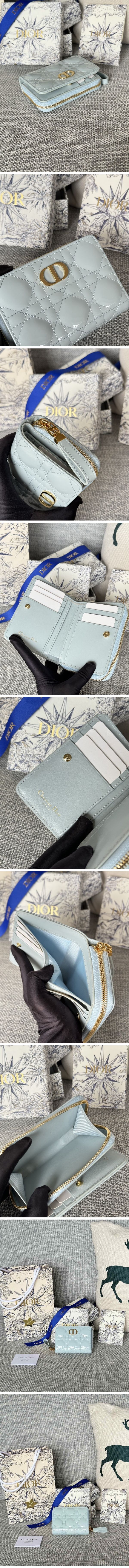 Dior Caro Zip Wallet ディオール カロ ジップ ウォレット スカイブルー N級