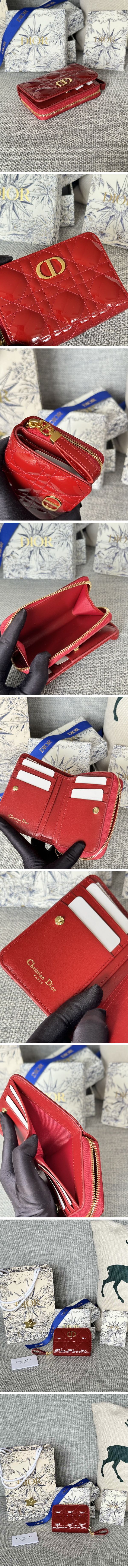 Dior Caro Zip Wallet ディオール カロ ジップ ウォレット エナメルレッド N級