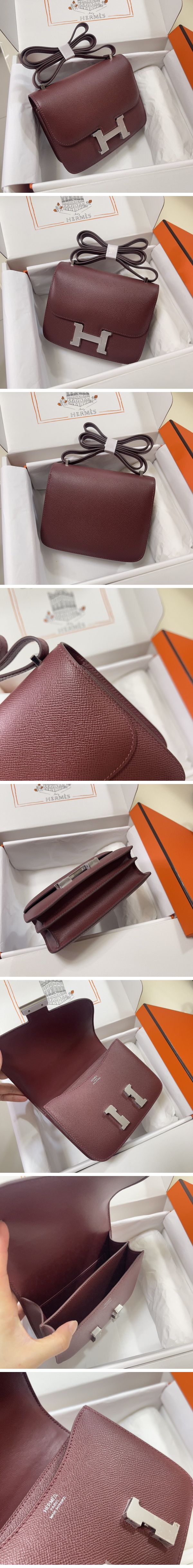 Hermes Constance Mini Shoulder Bag エルメス コンスタンス ミニ ショルダーバッグ シルバー ワインレッド N級