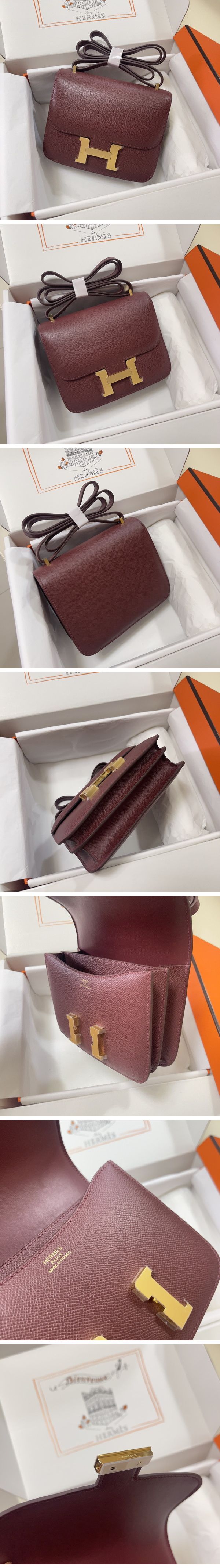 Hermes Constance Mini Shoulder Bag エルメス コンスタンス ミニ ショルダーバッグ ゴールド ワインレッド N級