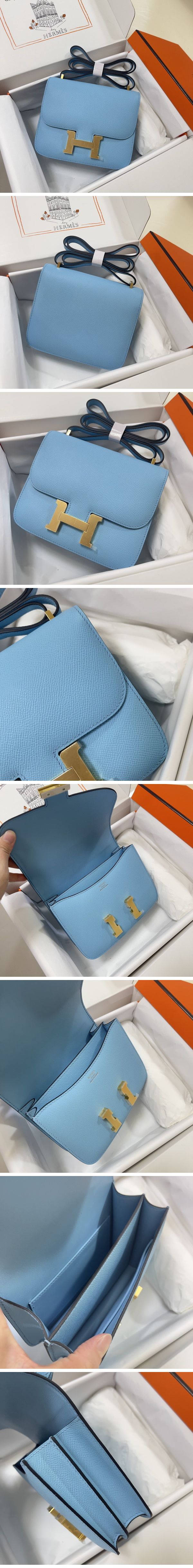 Hermes Constance Mini Shoulder Bag エルメス コンスタンス ミニ ショルダーバッグ ゴールド シアンブルー N級