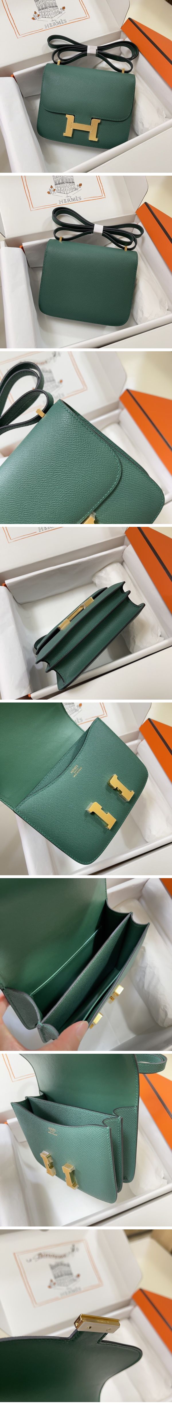 Hermes Constance Mini Shoulder Bag エルメス コンスタンス ミニ ショルダーバッグ ゴールド ダークグリーン N級
