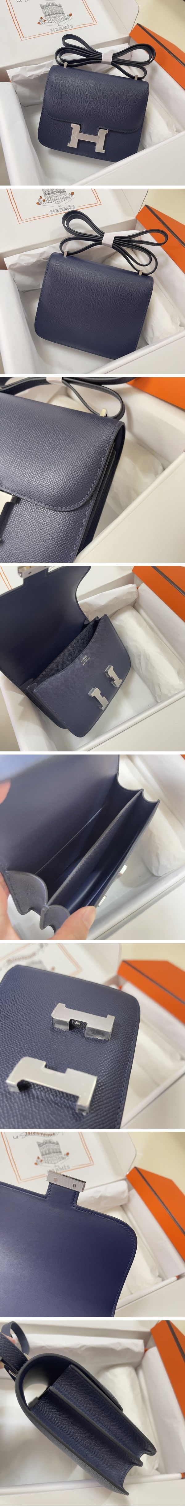 Hermes Constance Mini Shoulder Bag エルメス コンスタンス ミニ ショルダーバッグ シルバー ネイビー N級