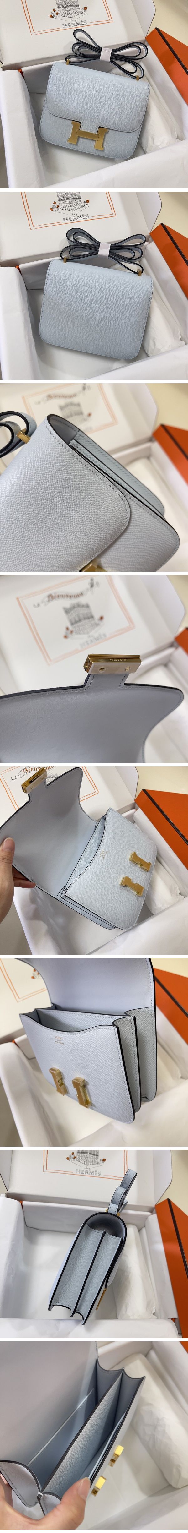Hermes Constance Mini Shoulder Bag エルメス コンスタンス ミニ ショルダーバッグ ゴールド ライトブルー N級