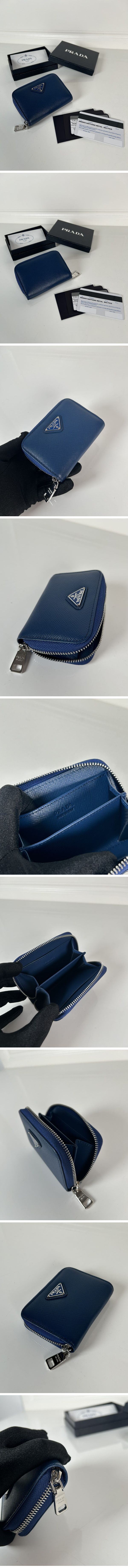 Prada Saffiano Triangle Logo Leather Coin Case プラダ サフィアーノ トライアングル ロゴ レザー コインケース ブルー