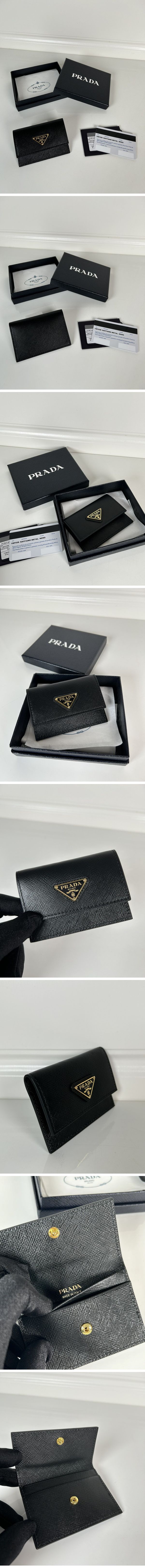 Prada Saffiano Triangle Logo Leather Card Case プラダ サフィアーノ トライアングル ロゴ レザー カードケース ゴールド