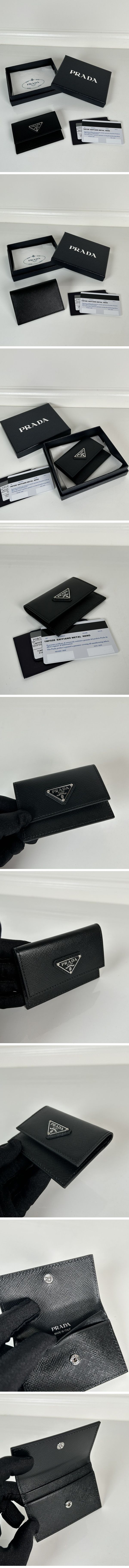 Prada Saffiano Triangle Logo Leather Card Case プラダ サフィアーノ トライアングル ロゴ レザー カードケース シルバー