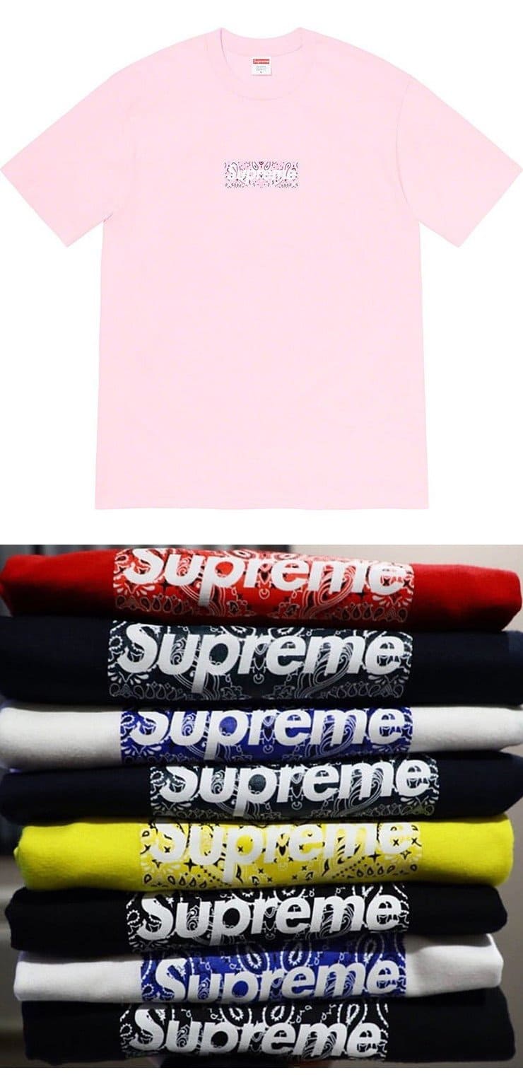 Supreme 19FW Bandana Box Logo Tee Pink シュプリーム バンダナ ボックスロゴ Tシャツ ピンク