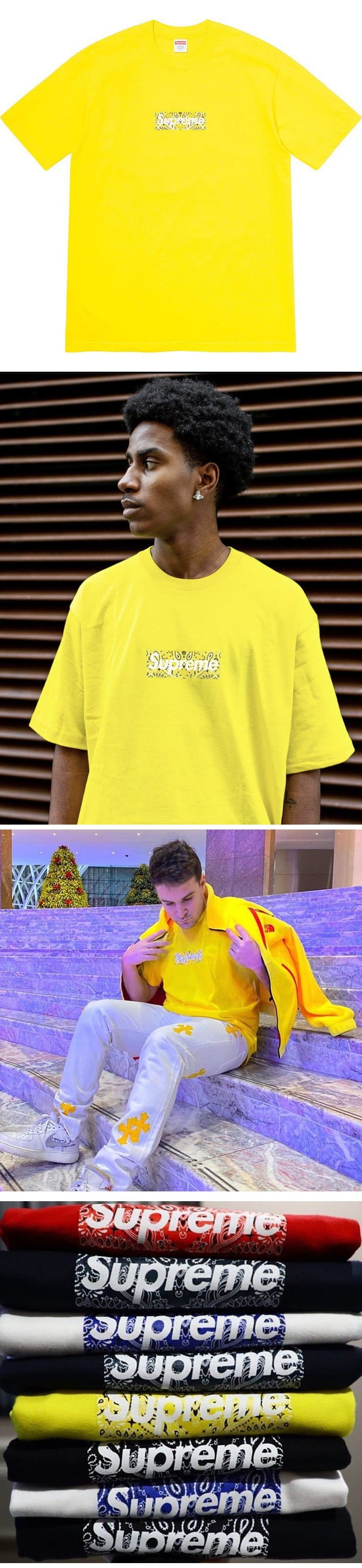 Supreme 19FW Bandana Box Logo Tee Yellow シュプリーム バンダナ ボックスロゴ Tシャツ イエロー