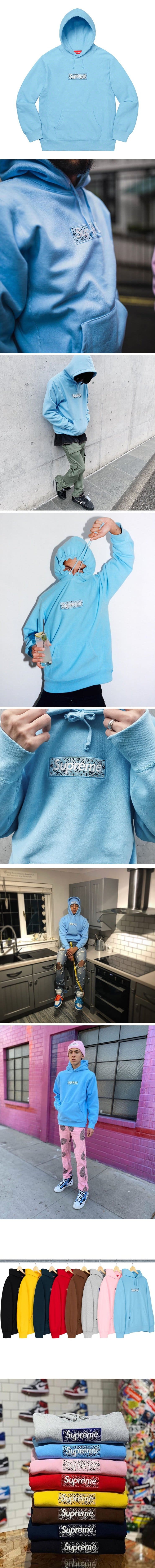 Supreme 19FW Bandana Box Logo Hooded Sweatshirt LightBlue シュプリーム バンダナ ボックスロゴ パーカー ライトブルー