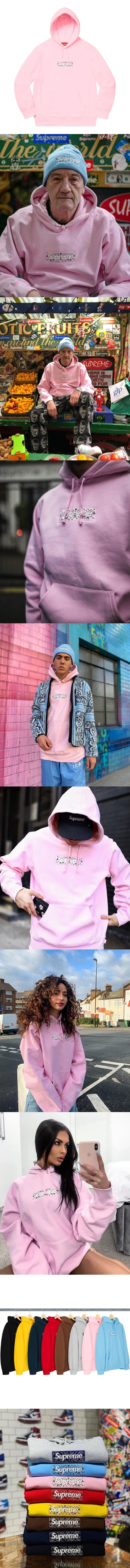 Supreme 19FW Bandana Box Logo Hooded Sweatshirt Pink シュプリーム バンダナ ボックスロゴ パーカー ピンク