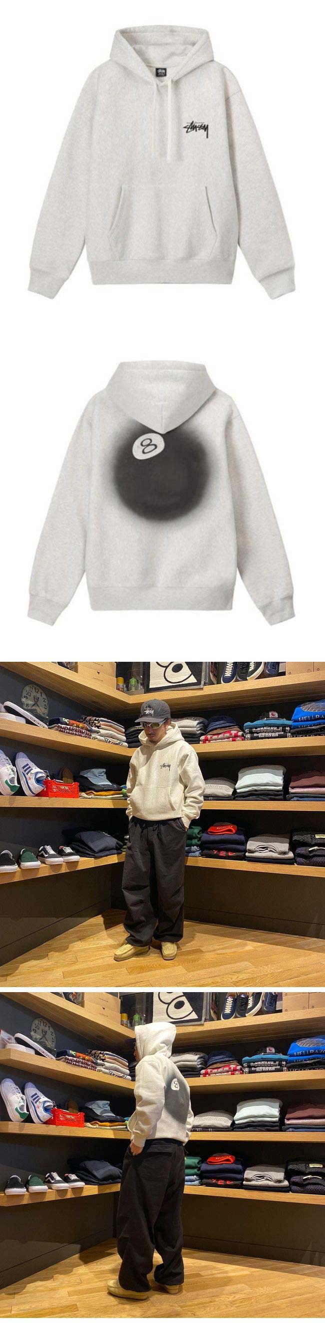 Stussy 8Ball Print Sweat Parker ステューシー 8ボール プリント スウェットパーカー ホワイト