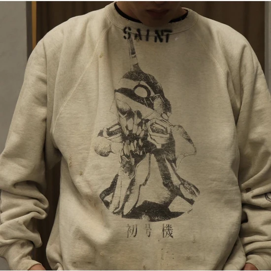 Saint Michael Logo Crew Neck Sweatshirt アイボリー セント マイケル ロゴ クルーネック スウェットシャツ アイボリー