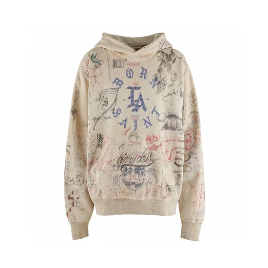 Saint Michael x Born x Raised Logo Allover Print Hoodie ナチュラル セイント マイケル × ボーン × レイズド ロゴ オールオーバー プリント パーカー ナチュラル