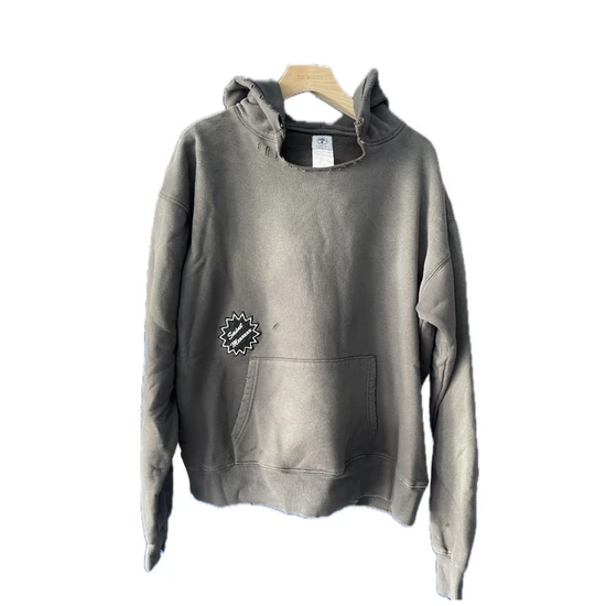 Saint Michael Logo Distressed Hoodie チャコール セイント マイケル ロゴ ディストレス パーカー チャコール