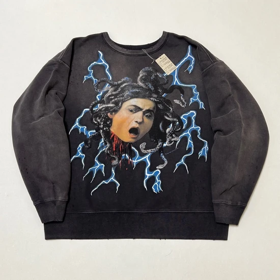 Saint Michael Graphic Logo Crew Neck Sweatshirt チャコール セイント マイケル グラフィック ロゴ クルーネック スウェットシャツ チャコール