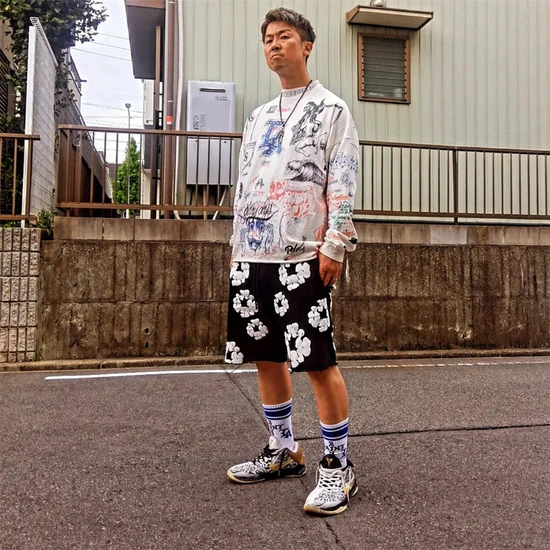 Born x Raised x Saint Michael Logo Allover Print Mock Neck Long Sleeve T-Shirt オフホワイト ボーン バイ レイズド バイ セイント マイケル ロゴ オールオーバー プリント モックネック ロングスリーブ Tシャツ オフホワイト
