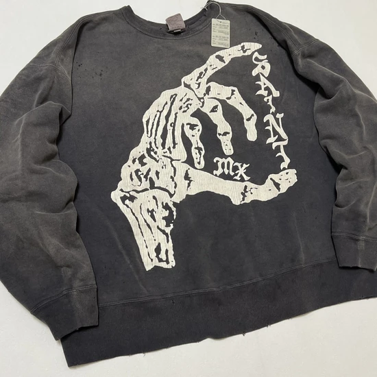 Saint Michael Logo Crew Neck Sweatshirt チャコール セイント マイケル ロゴ クルーネック スウェットシャツ チャコール