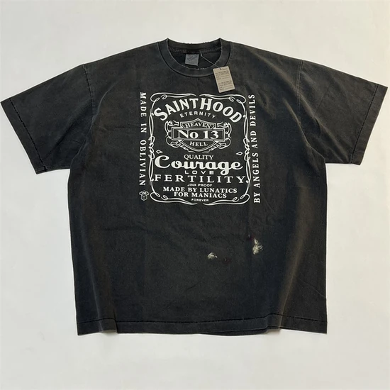 Saint Michael Logo Crew Neck T-Shirt チャコール セント マイケル ロゴ クルーネック Tシャツ チャコール