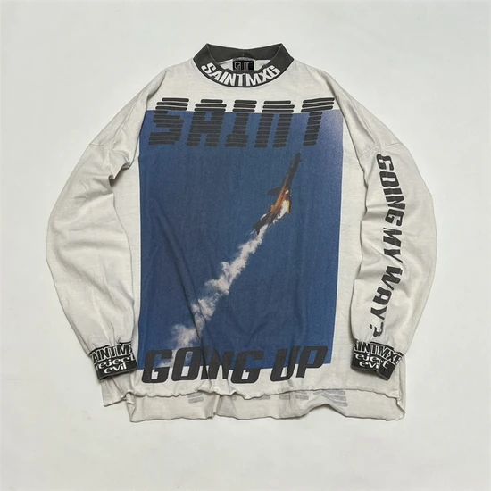 Saint Michael Logo Graphic Mock Neck Long Sleeve T-Shirt オフホワイト セイント マイケル ロゴ グラフィック モックネック ロングスリーブ Tシャツ オフホワイト