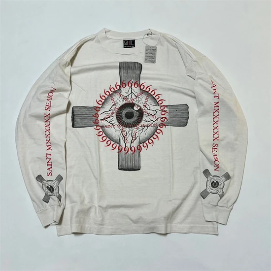 Saint Michael Logo Graphic Cross Eye Long Sleeve T-Shirt オフホワイト セント マイケル ロゴ グラフィック クロス アイ ロングスリーブ Tシャツ オフホワイト