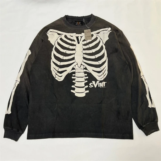 Saint Michael Logo Skeleton Long Sleeve T-Shirt チャコール セイント マイケル ロゴ スケルトン ロングスリーブ Tシャツ チャコール