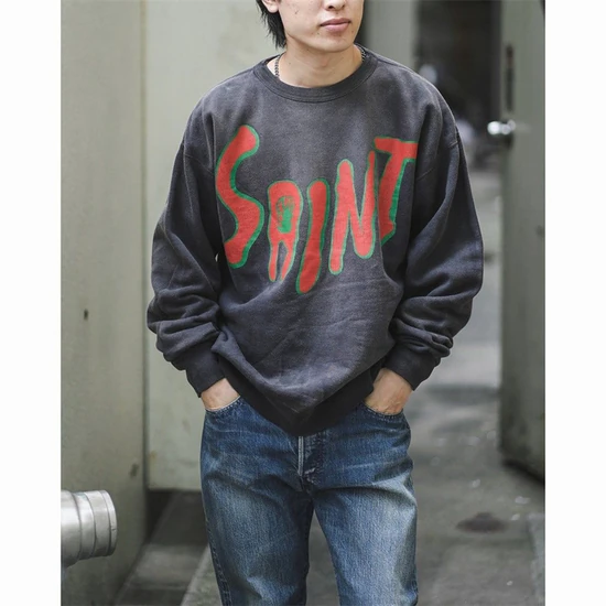 Saint Michael Logo Crew Neck Sweatshirt チャコール セイント マイケル ロゴ クルーネック スウェットシャツ チャコール