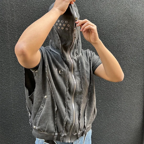 Thug Club Logo Eyelets Zip-Up Hoodie Vest サグ クラブ ロゴ アイレット ジップアップ パーカー ベスト