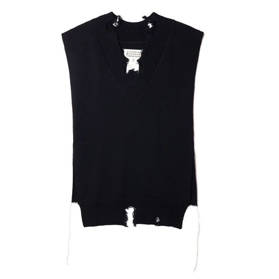Maison Margiela Distressed Drawstring Sleeveless V-Neck Sweater メゾン マルジェラ ディストレスド ドローストリング スリーブレス Vネック セーター