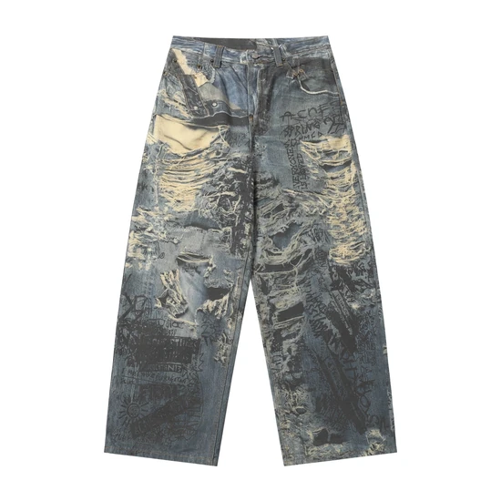 Acne Studios All-Over Print Graphic Rips Distressed Jeans アクネ ストゥディオズ オールオーバー プリント グラフィック リップス ディストレスド デニム