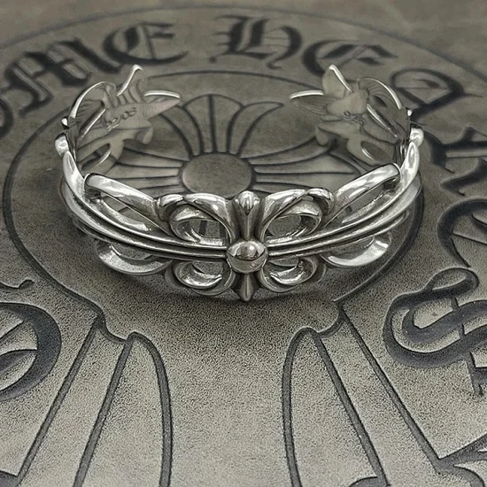 Chrome Hearts Floral Cross Cuff Bangle Bracelet クロムハーツ フローラル クロス カフ バングル ブレスレット