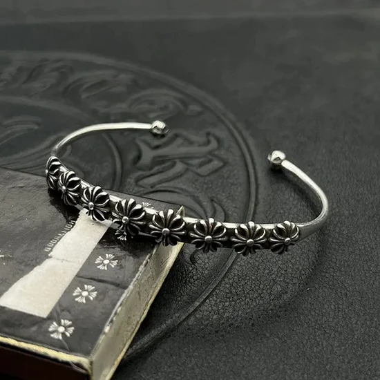 Chrome Hearts Floral Motif Band Cuff Bracelet クロムハーツ フローラル モチーフ バンド カフ ブレスレット
