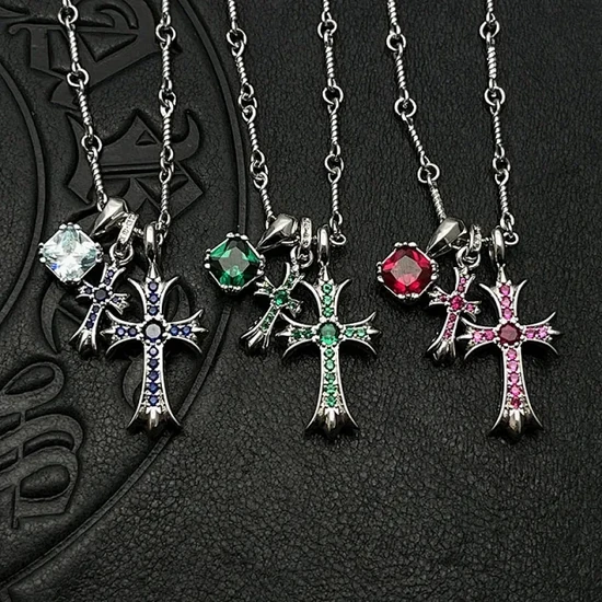 Chrome Hearts Cross Pendant with Gemstone Necklace クロムハーツ クロス ペンダント ウィズ ジェムストーン ネックレス