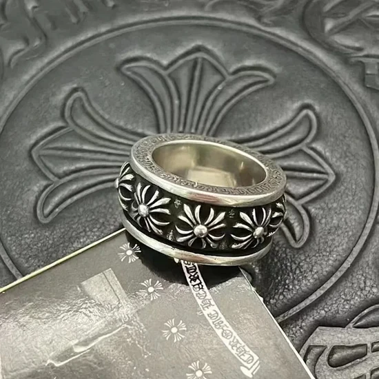 Chrome Hearts Floral Embossed Band Ring クロムハーツ フローラル エンボス バンド リング