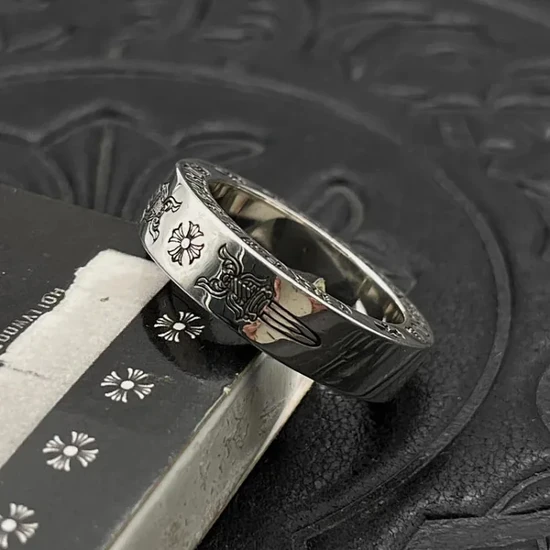Chrome Hearts Cross Floral Engraved Band Ring Silver クロムハーツ クロス フローラル エングレーブド バンド リング シルバー