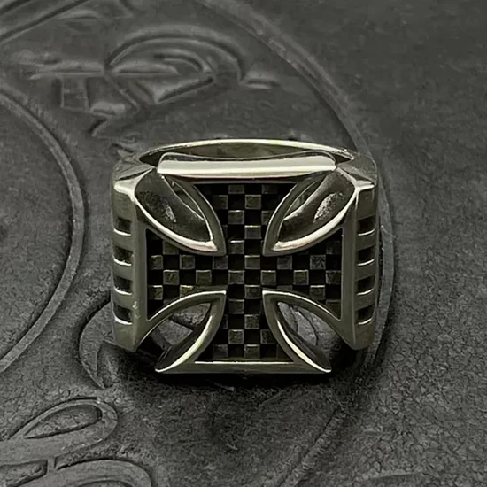 Gucho Iron Cross Checkered Ring Silver グッチョ アイアン クロス チェッカード リング シルバー
