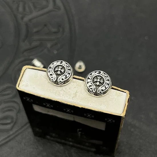 Chrome Hearts Ornate Cross Medallion Stud Earrings Silver クロムハーツ オーナメント クロス メダリオン スタッド ピアス シルバー