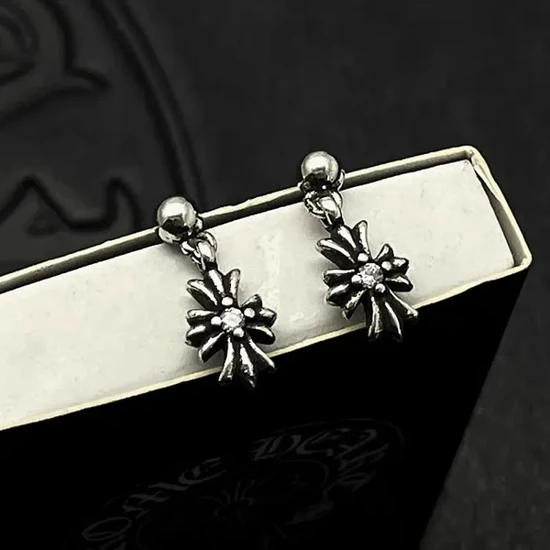 Chrome Hearts Floral Starburst Charm Earrings Silver クロムハーツ フローラル スターバースト チャーム イヤリング シルバー