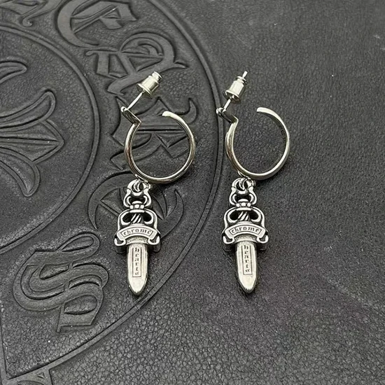 Chrome Hearts Dagger Charm Hoop Earrings Silver クロムハーツ ダガー チャーム フープ イアリング シルバー