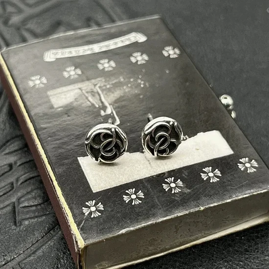 Chrome Hearts Rose Motif Stud Earrings Silver クロムハーツ ローズ モチーフ スタッド ピアス シルバー