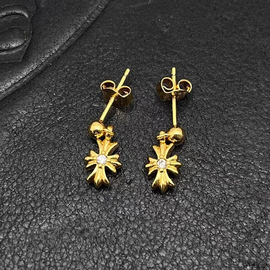 Chrome Hearts Cross Diamond Center Earrings Gold クロムハーツ クロス ダイヤモンド センター ピアリング ゴールド