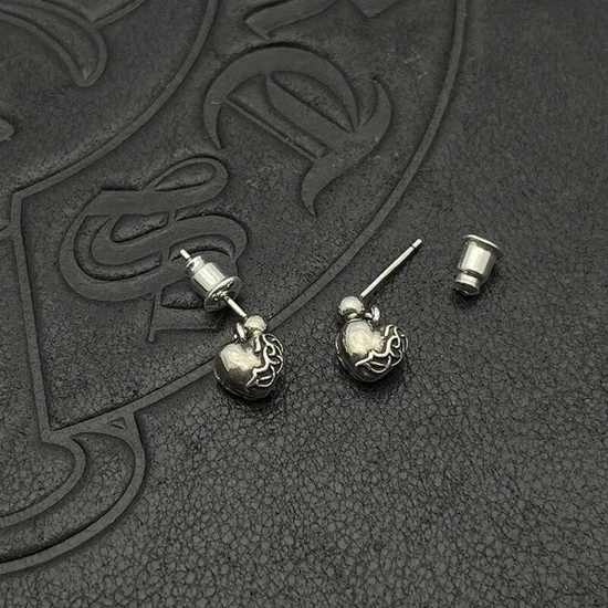Chrome Hearts Heart Charm Drop Earrings Silver クロムハーツ ハート チャーム ドロップ イヤリング シルバー