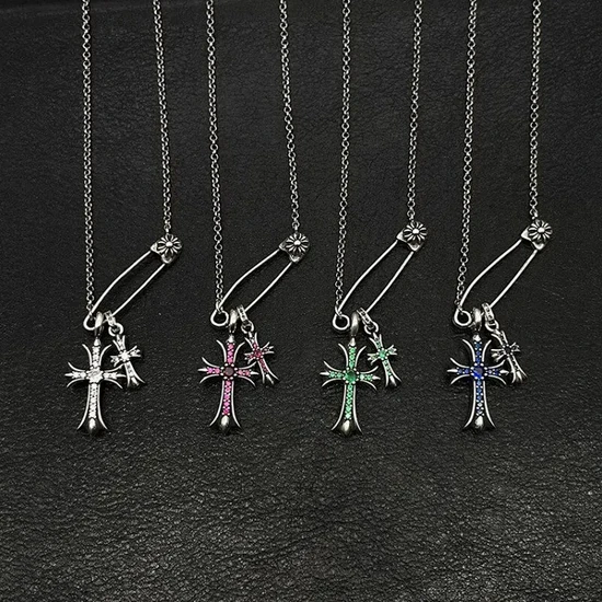 Chrome Hearts Cross & Safety Pin Necklace クロムハーツ クロス&ピン ストーン ネックレス