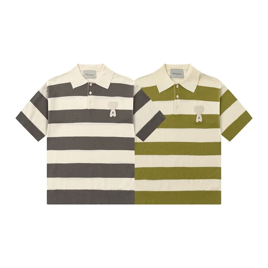 AMI Paris Ami de Coeur Border S/S Polo Shirt アミ パリス アミ ドゥ クール ボーダー 半袖 ポロシャツ