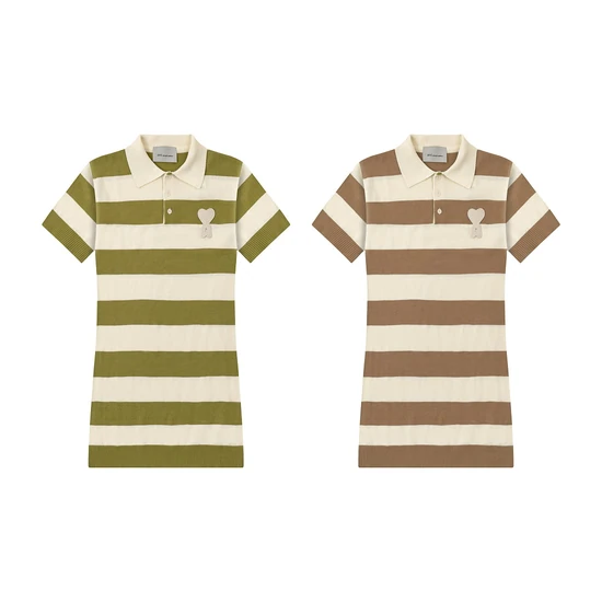 AMI Paris Ami de Coeur Ladies Polo Dress アミ パリス アミ ドゥ クール レディース ボーダー ポロ wanpi-su