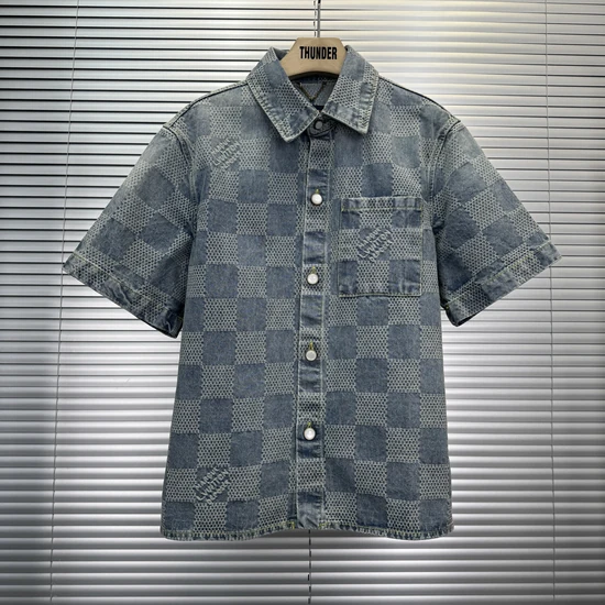 Louis Vuitton Damier 3D Light Denim Short-Sleeve Shirt ルイヴィトン ダミエ3Dライトデニムショートスリーブシャツ