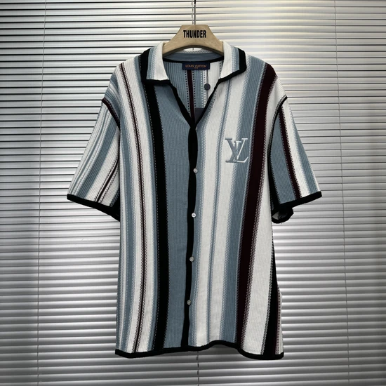Louis Vuitton Striped Crochet Short-Sleeve Shirt ルイヴィトン ストライプクロシェショートスリーブシャツ